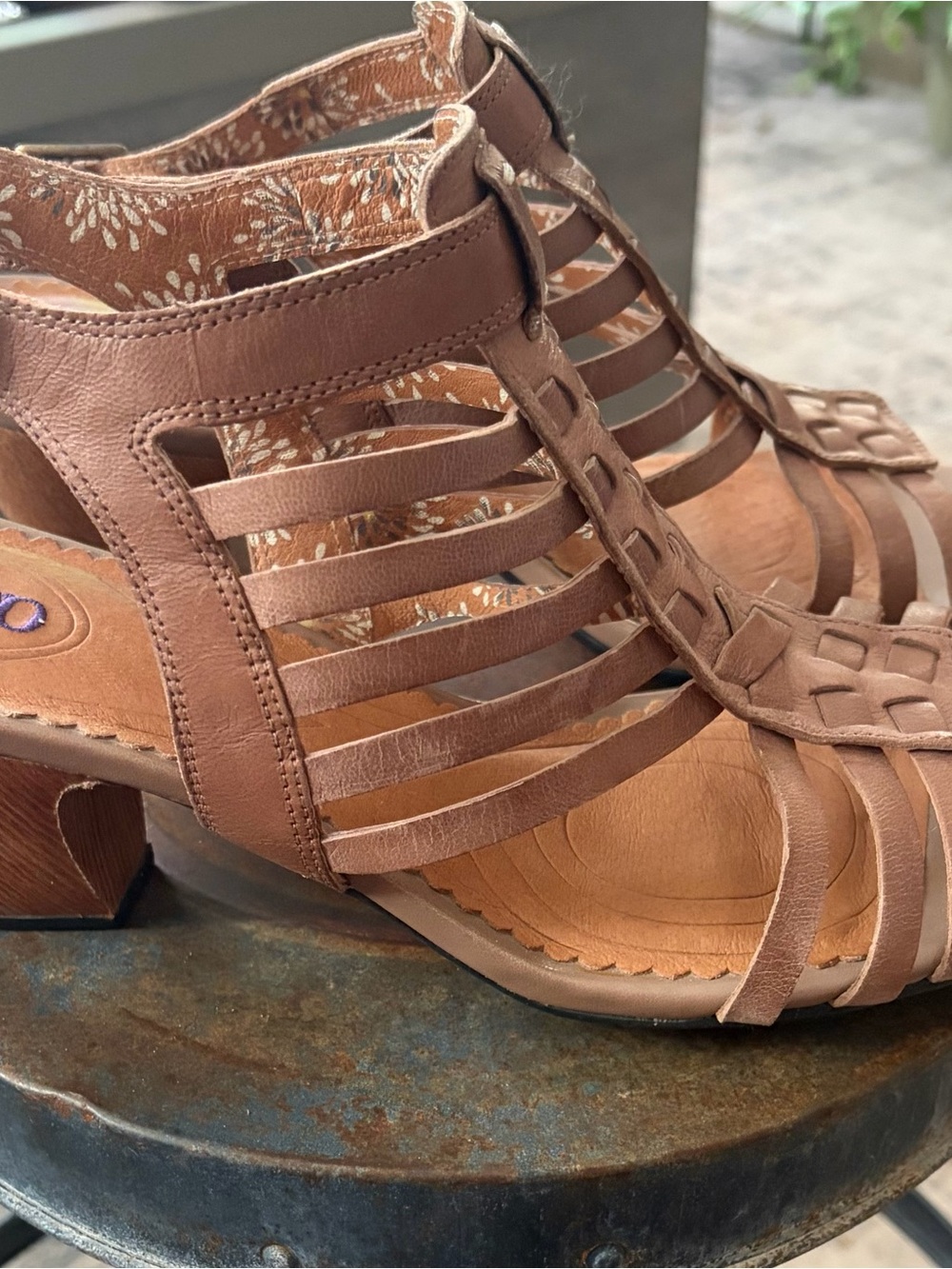 Clarks Indigo Brown Leather Strappy Block Heel Sandals